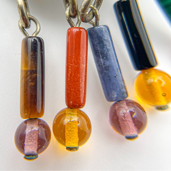 Vintage M. Baer 1980’s Silver Tone Stone Bead Dangle Clip On Earrings w Circle - Picture 5 of 10